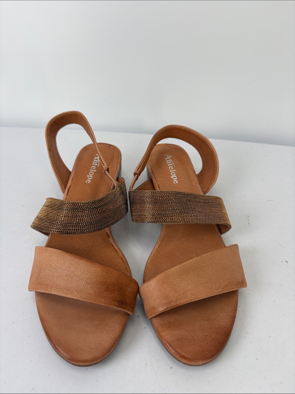 🦏 Antelope leather Brown Slingback Sandals with Metallic Bronze Strap